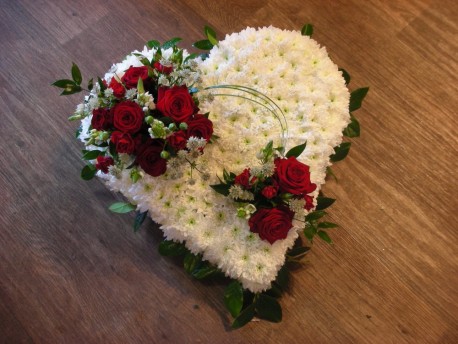 White and red based funeral heart